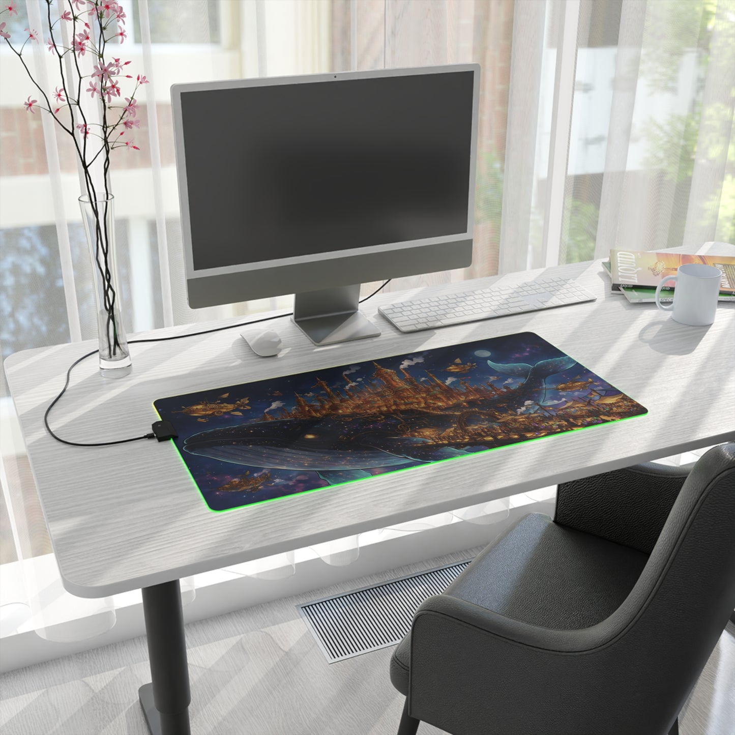LED Gaming Mouse Pad - Fantasy Whale City RGB Desk Mat for Gamers