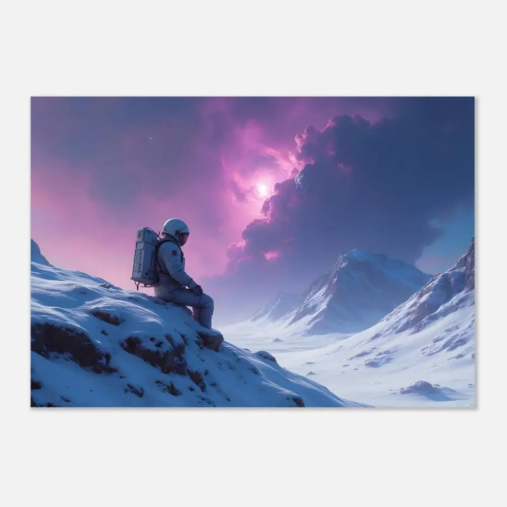 Astronaut sitting on snowy peak poster for Void Solitude PixiOnyx Fine Art Print