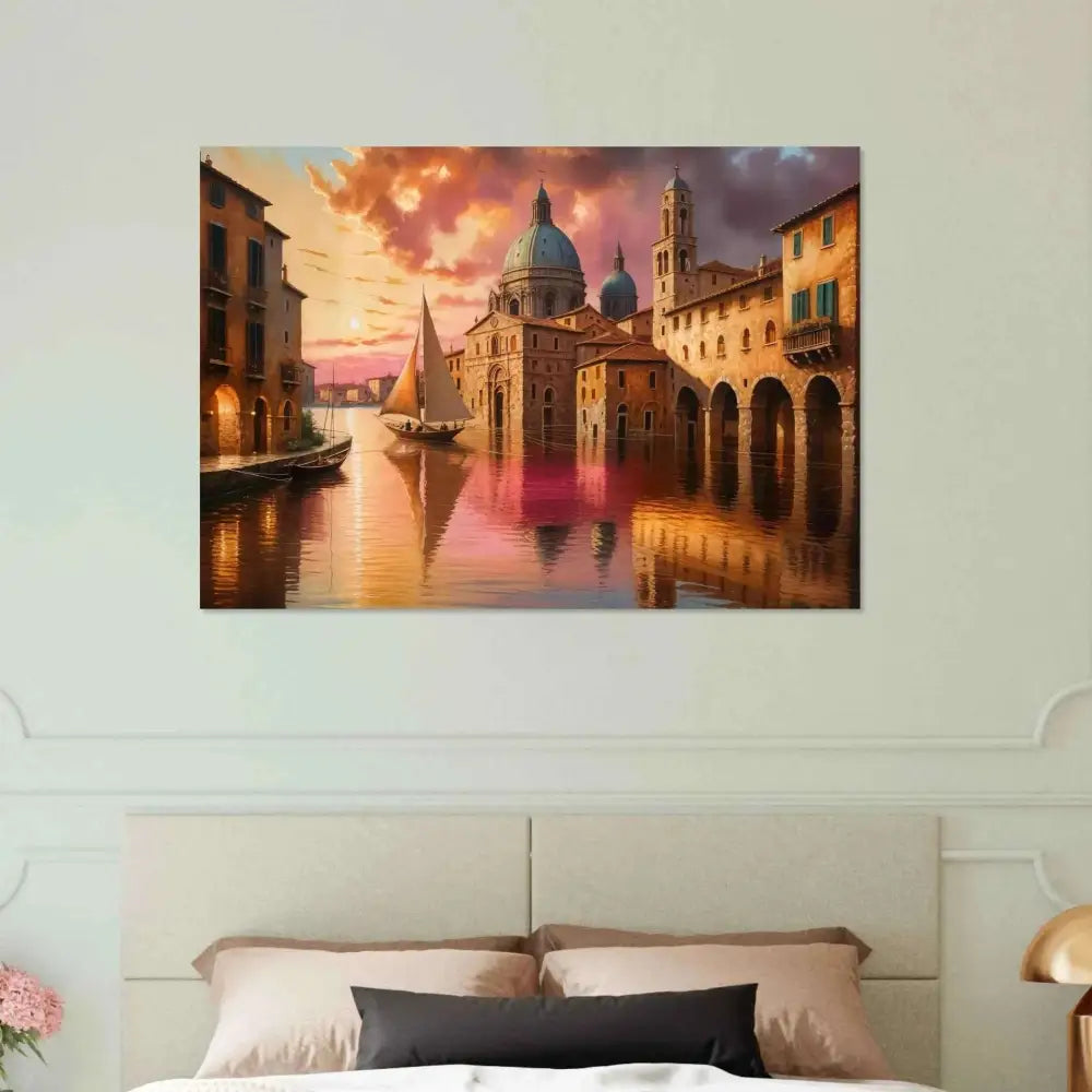 Vibrant Venetian Reverie painting of a glowing canal dreamscape on premium matte paper
