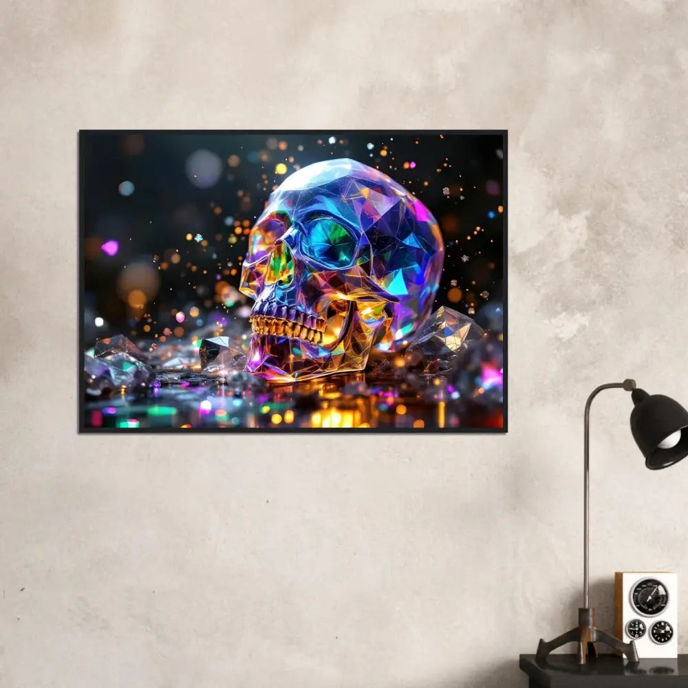 Colorful geometric skull artwork on framed poster Crystal Skull Prism PixiOnyx Luxe Wall Edition