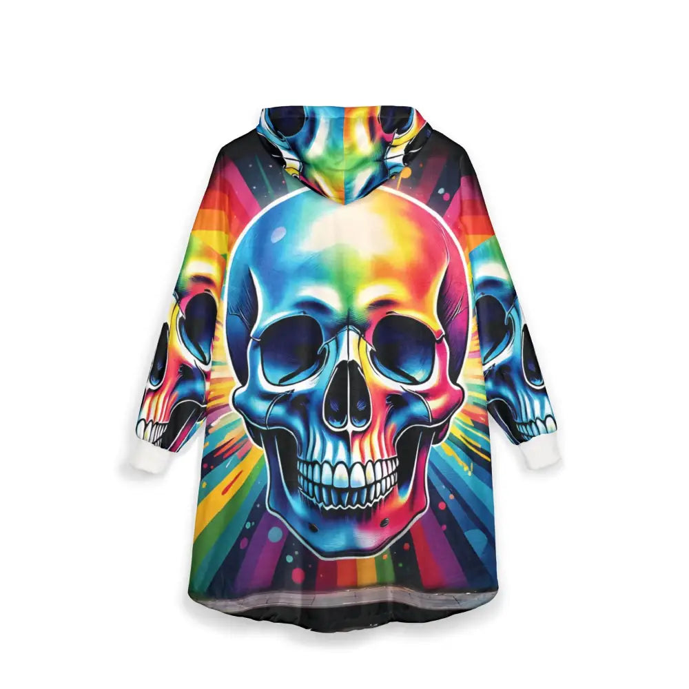 Rainbow skull hooded blanket from Psychedelic Cozywear by PixiOnyx for cozy wearable art