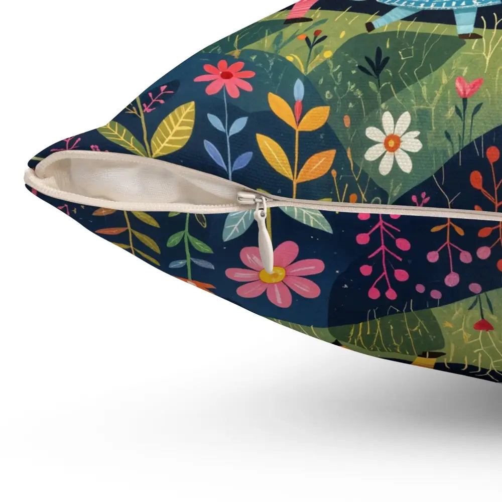 Throw Pillow Forest Creature Dance with colorful floral pattern, zipper closure, by Honson Ventures Limited