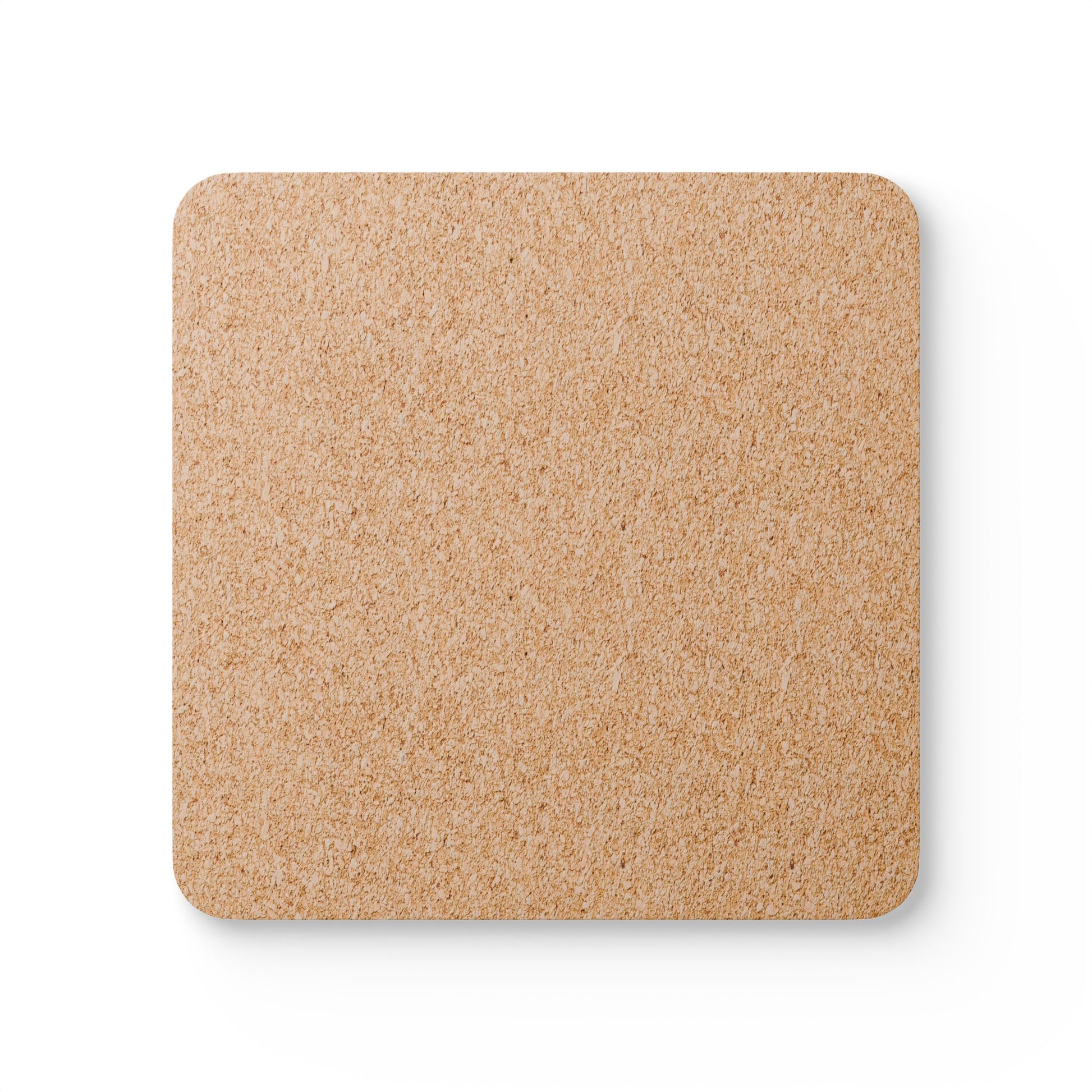 Square cork drink coaster with natural cork texture finish, no printed design