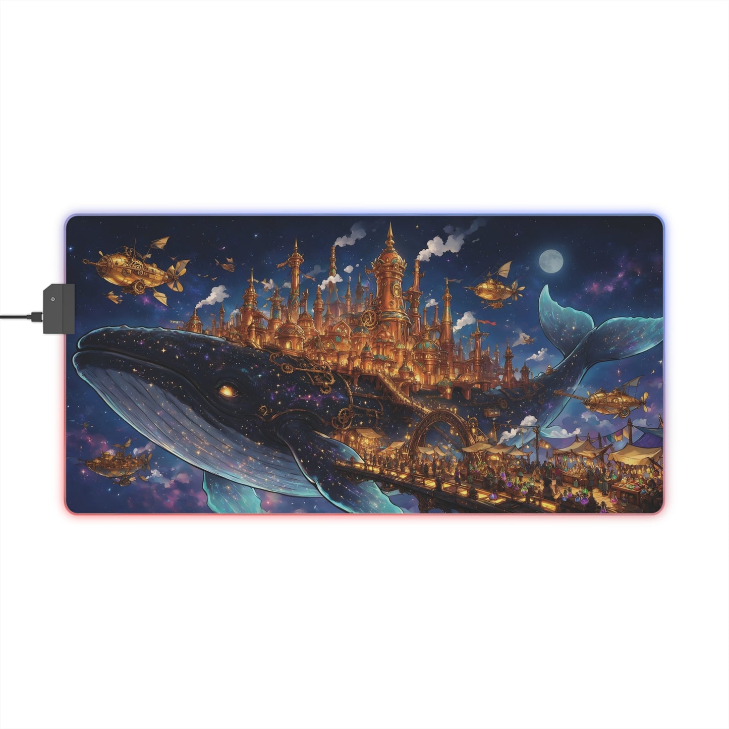 LED Gaming Mouse Pad - Fantasy Whale City RGB Desk Mat for Gamers