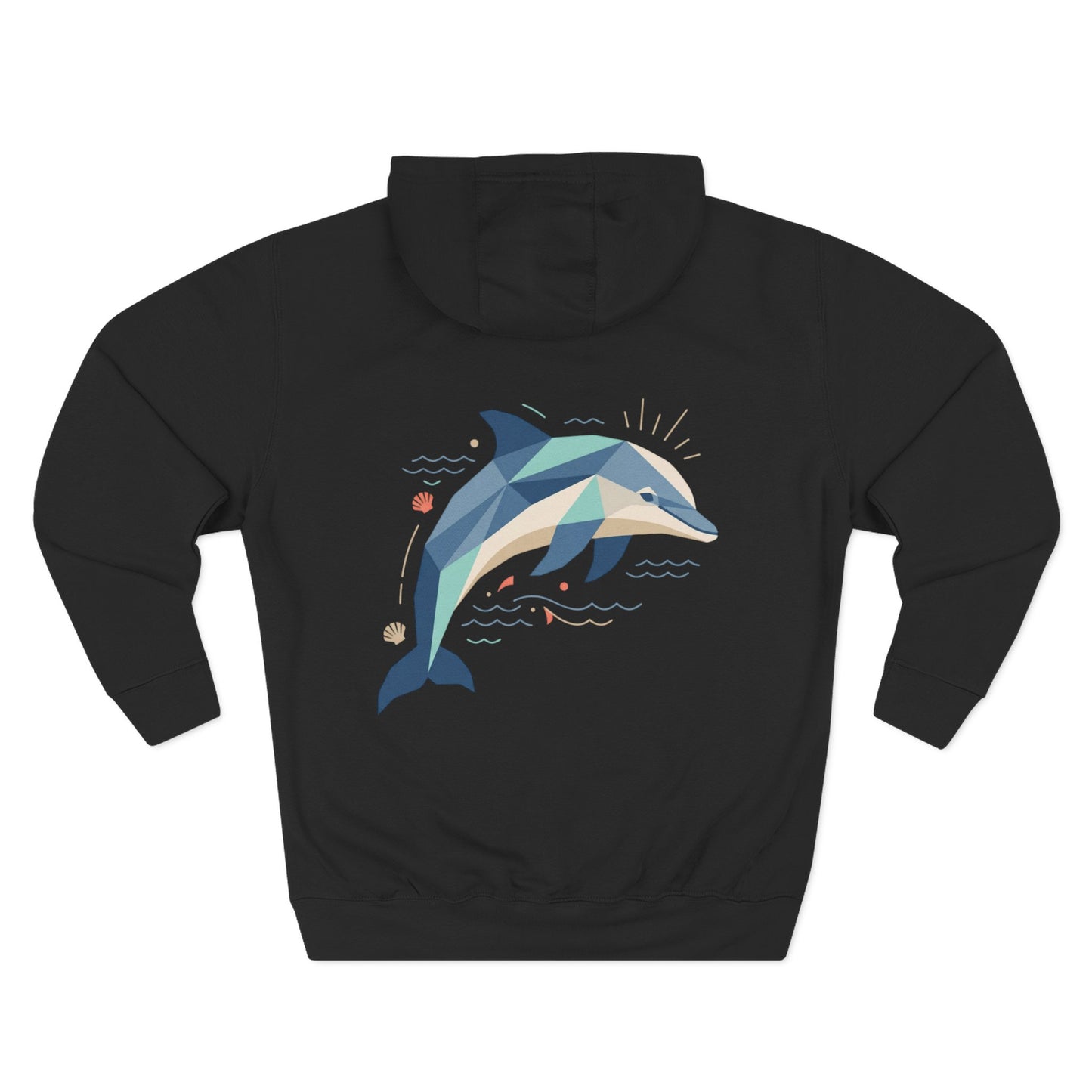 Unisex Geometric Dolphin Fleece Hoodie - Coastal Animal Graphic Pullover