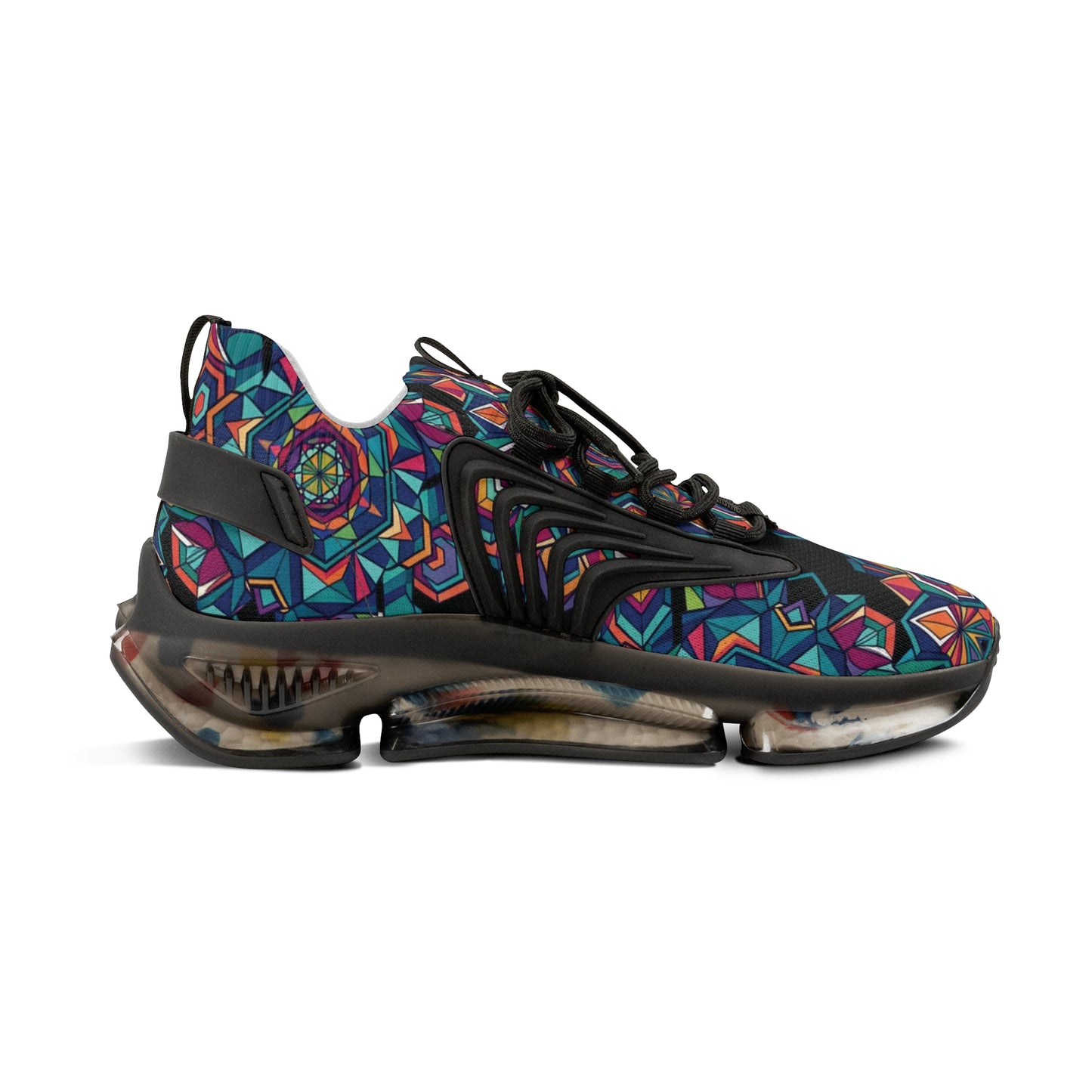 Colorful Geometric Mesh Sneakers - Men's Breathable Athletic Shoes