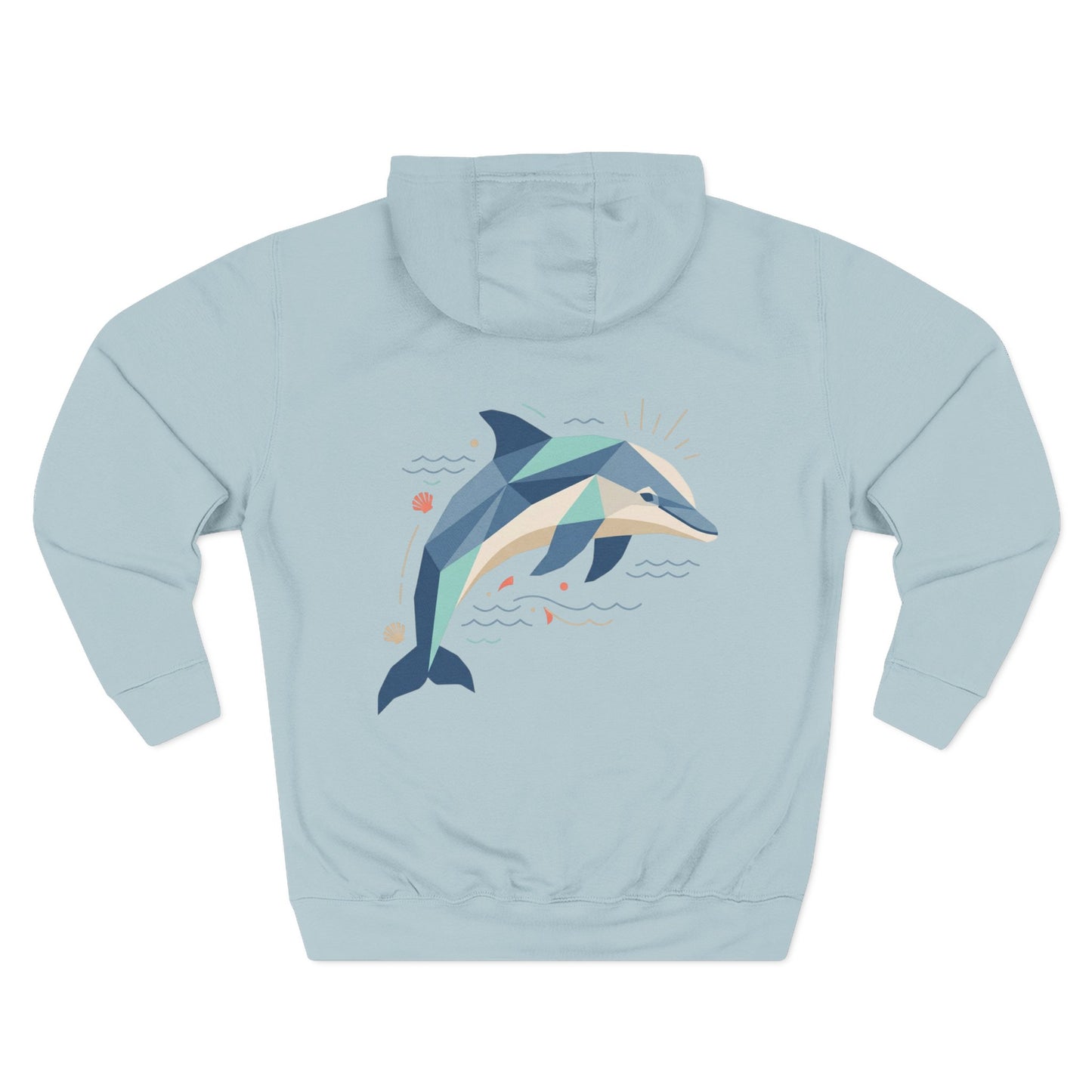 Unisex Geometric Dolphin Fleece Hoodie - Coastal Animal Graphic Pullover