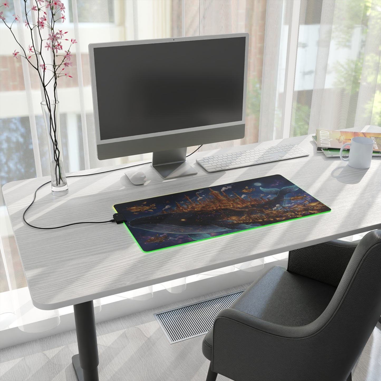 LED Gaming Mouse Pad - Fantasy Whale City RGB Desk Mat for Gamers