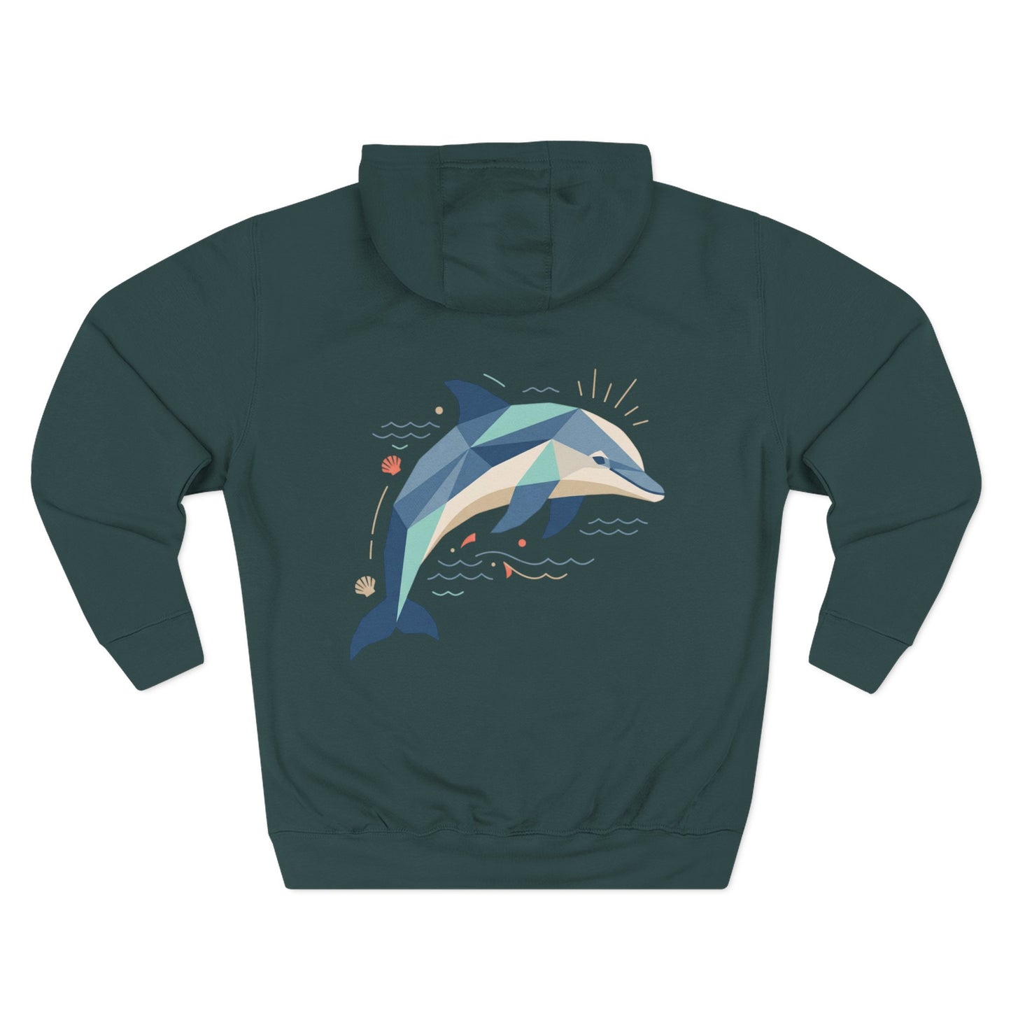Unisex Geometric Dolphin Fleece Hoodie - Coastal Animal Graphic Pullover