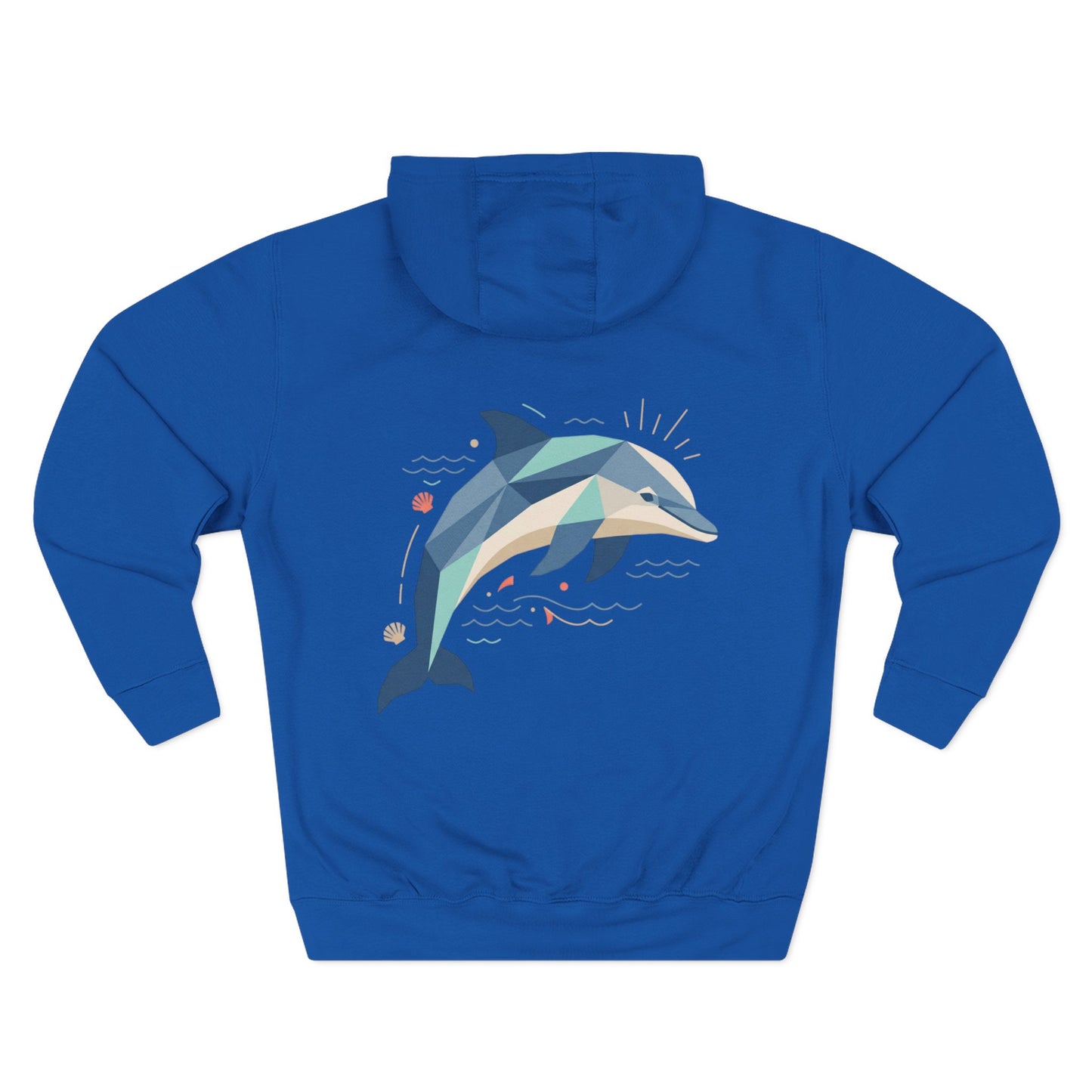 Unisex Geometric Dolphin Fleece Hoodie - Coastal Animal Graphic Pullover