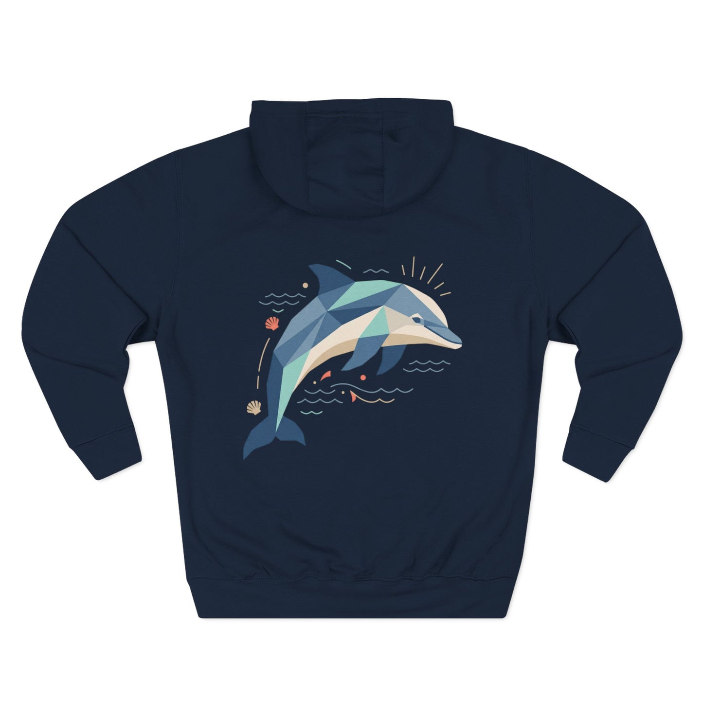 Unisex Geometric Dolphin Fleece Hoodie - Coastal Animal Graphic Pullover
