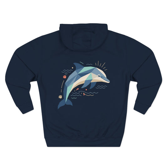 Unisex Geometric Dolphin Fleece Hoodie - Coastal Animal Graphic Pullover