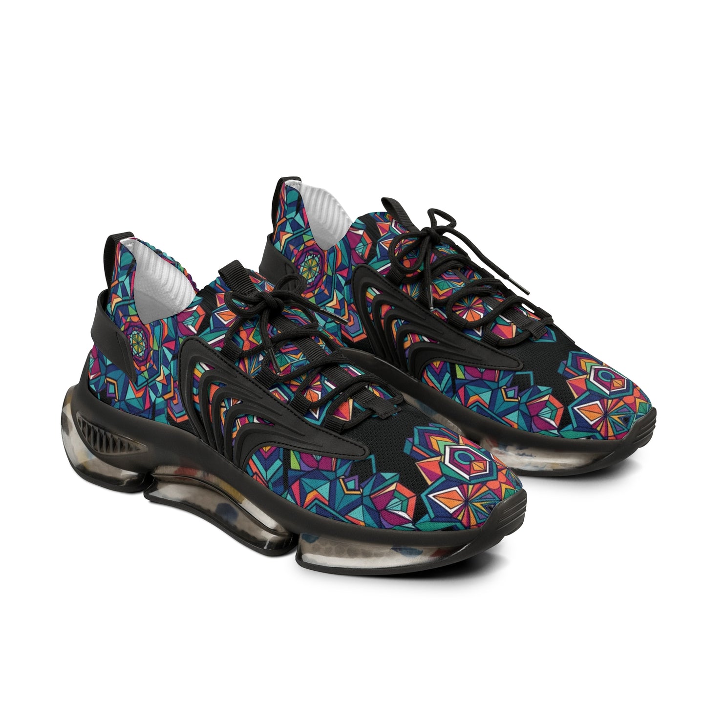 Colorful Geometric Mesh Sneakers - Men's Breathable Athletic Shoes