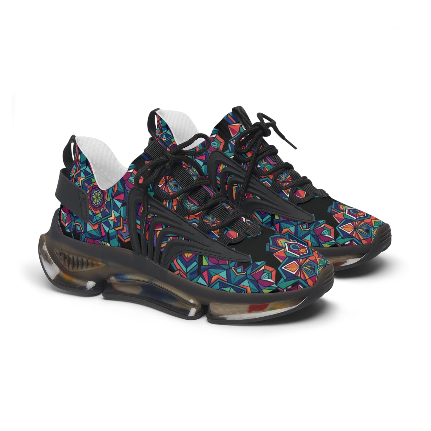 Colorful Geometric Mesh Sneakers - Women's Breathable Athletic Shoes