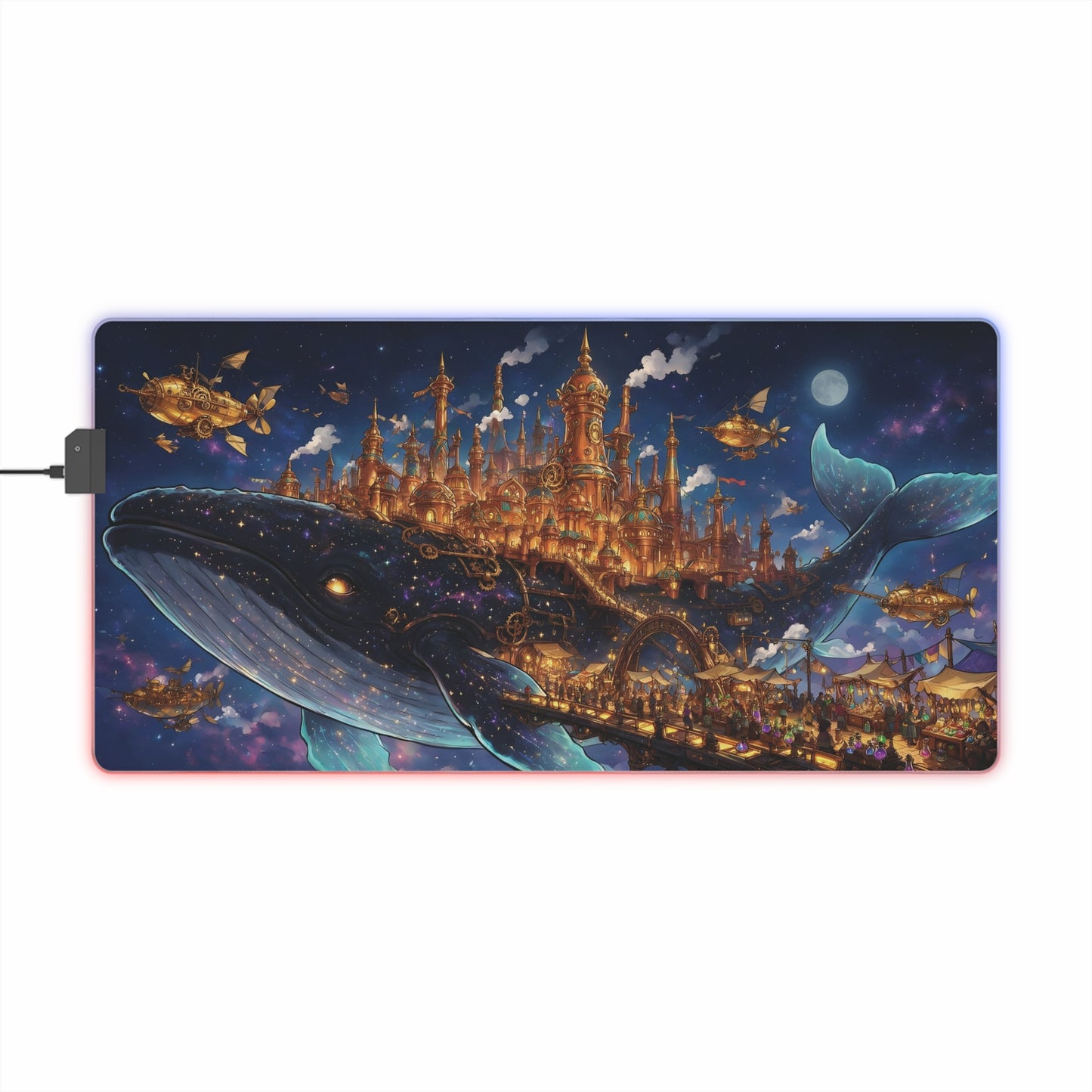 LED Gaming Mouse Pad - Fantasy Whale City RGB Desk Mat for Gamers