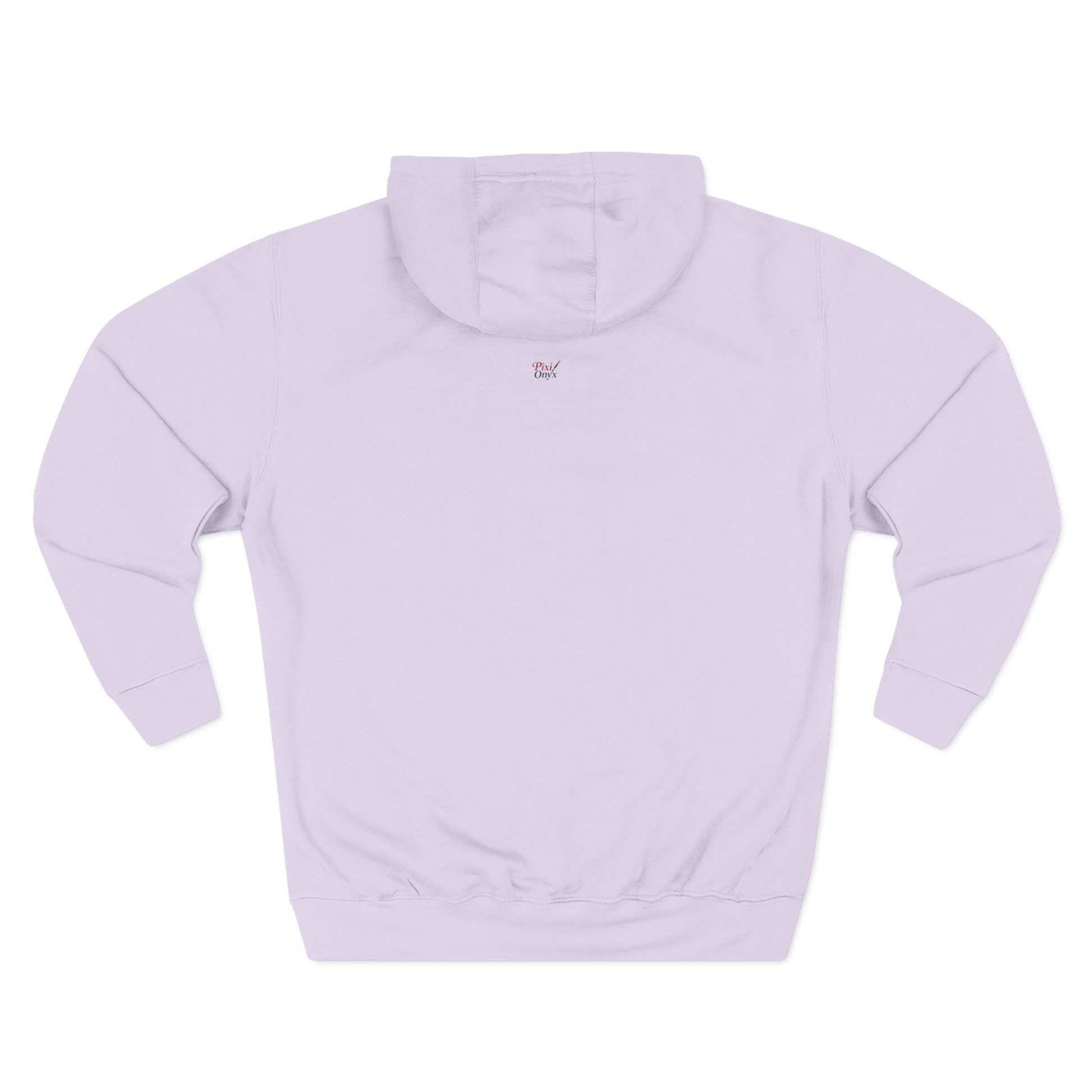 Lilac pullover hoodie with small chest logo and front kangaroo pocket