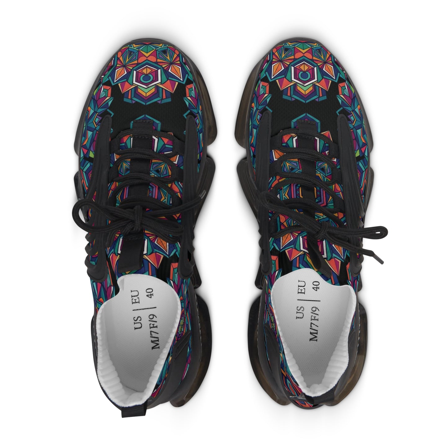 Colorful Geometric Mesh Sneakers - Women's Breathable Athletic Shoes