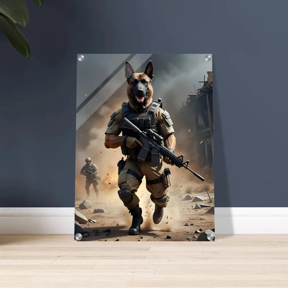 German Shepherd soldier print on Acrylic Print Battlehound Vanguard PixiOnyx Crystal
