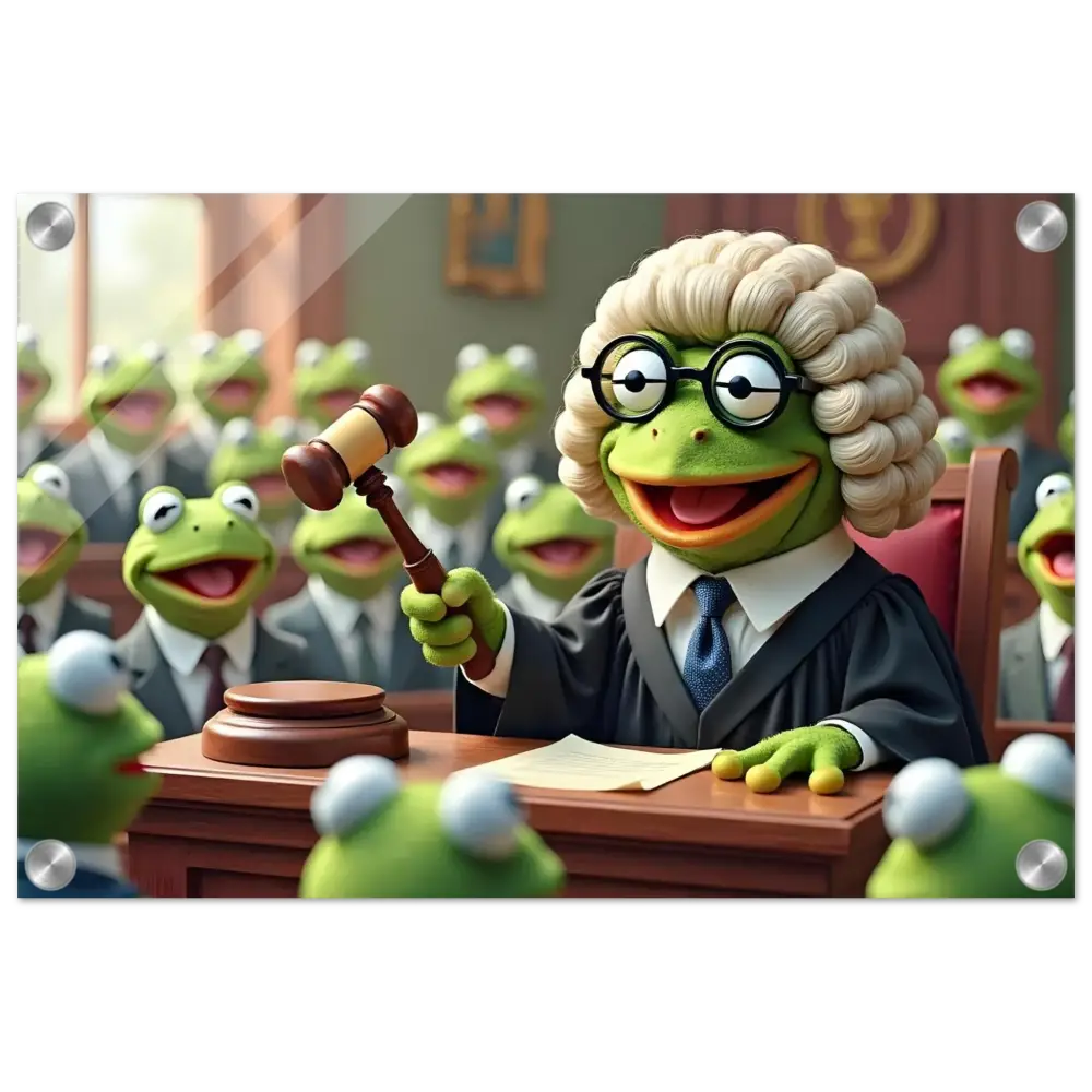 Kermit the Frog as a judge holding a gavel in Frog Court Scene acrylic print
