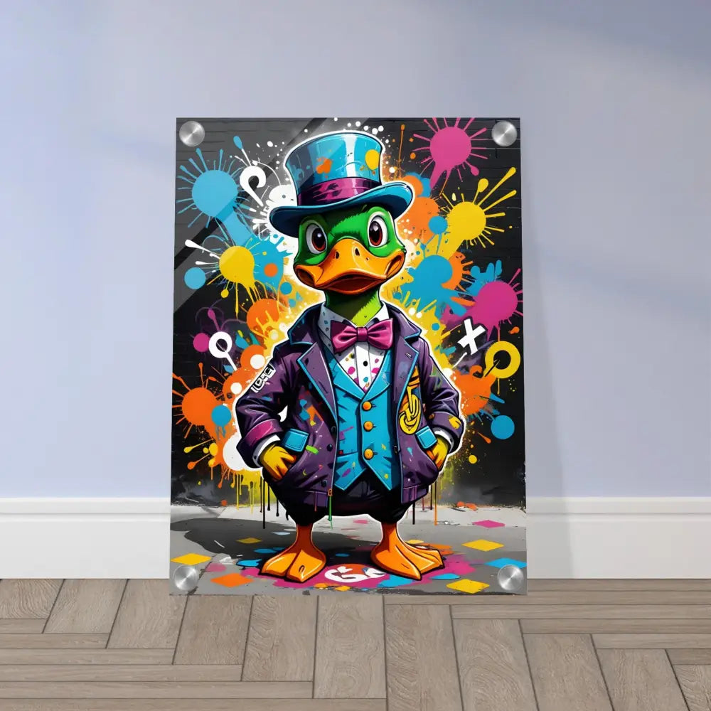 Graffiti art featuring a Duck in a suit for Acrylic Print Gangster Duck Swagger PixiOnyx
