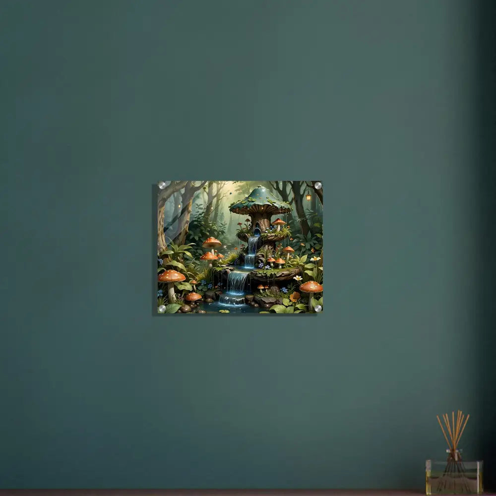 Mushroom-themed fantasy art print showcased on Acrylic Print Mushroom Cascade Shrine from PixiOnyx