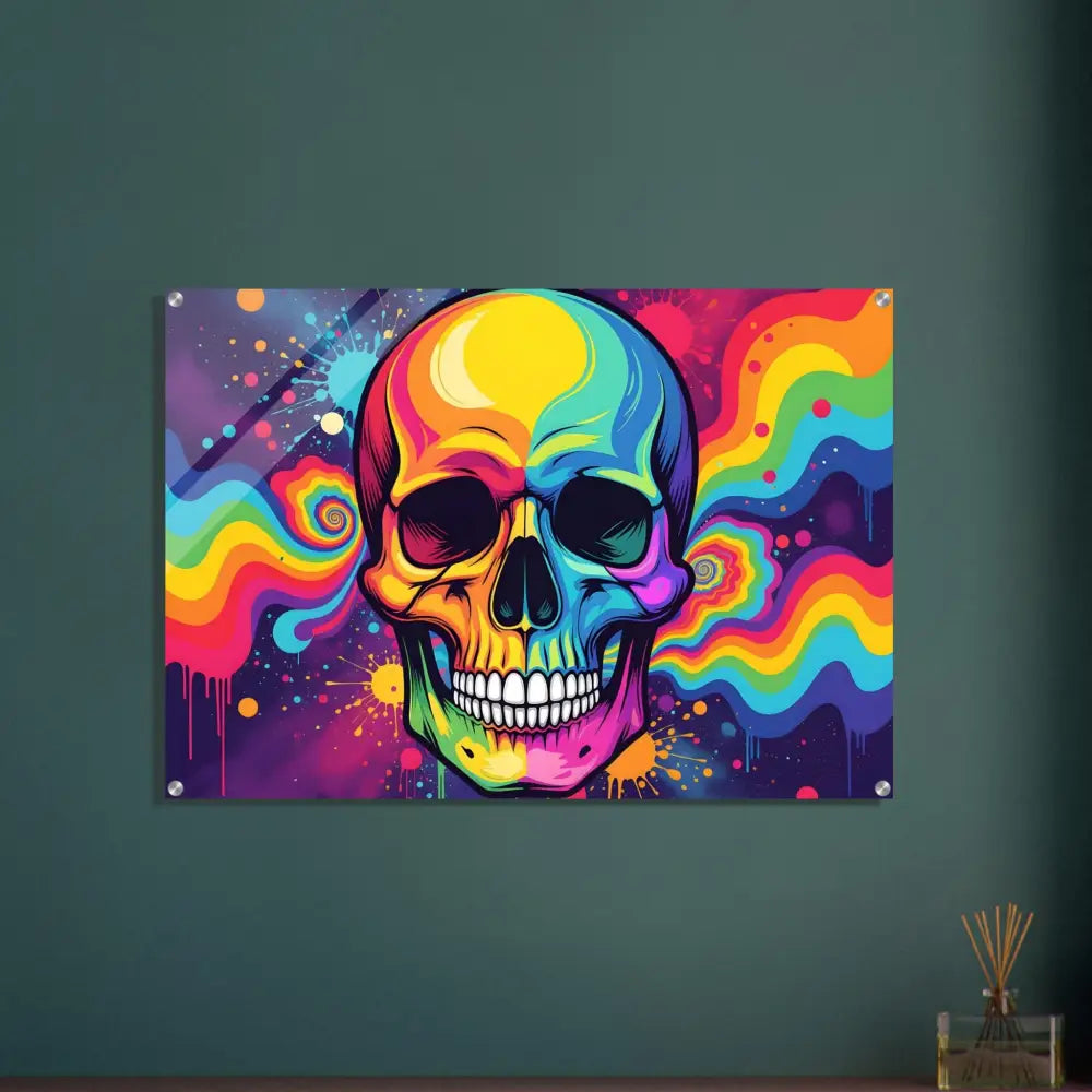 Colorful skull art acrylic print Neon Psychedelic Skull PixiOnyx vivid abstract display