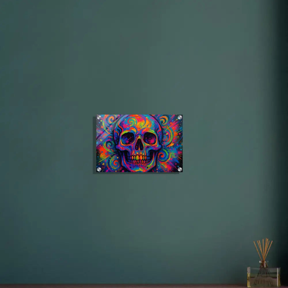 Colorful skull wall art acrylic print for vibrant psychedelic decor