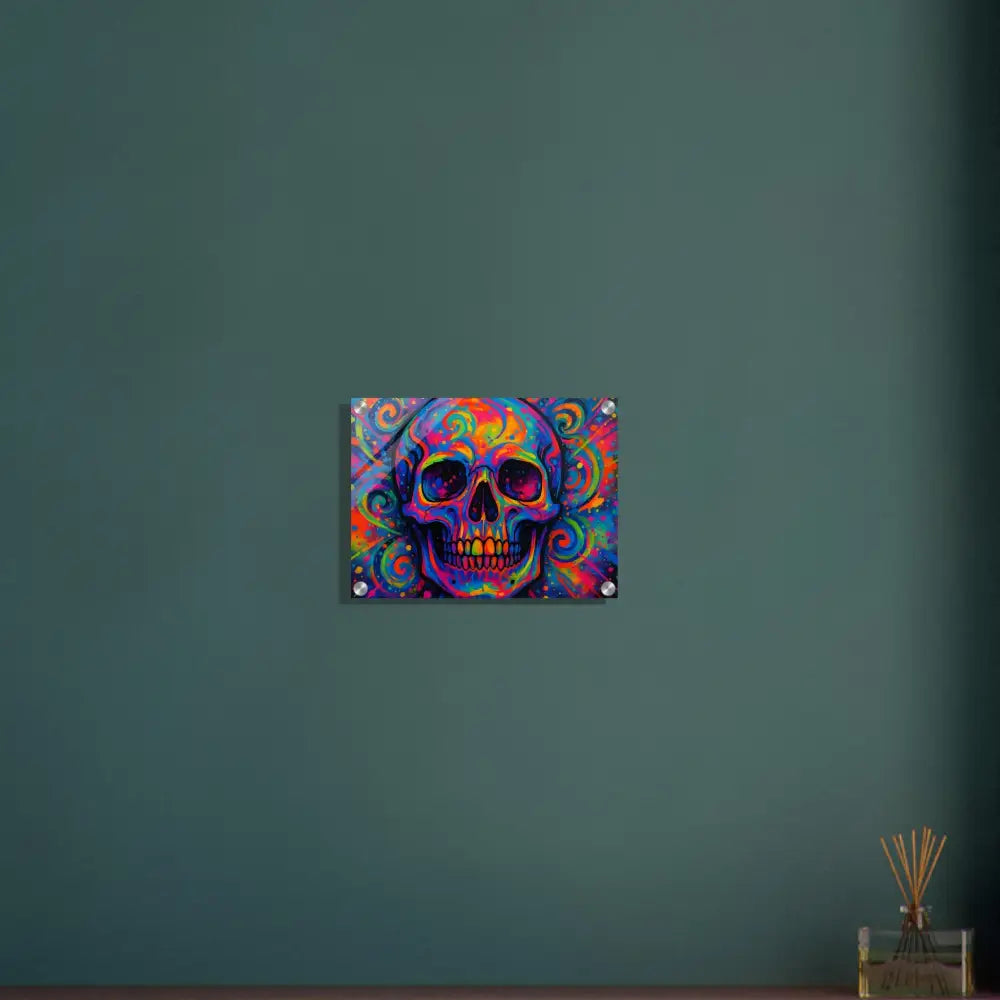 Colorful skull artwork acrylic print for Psychedelic Skull Eruption by PixiOnyx