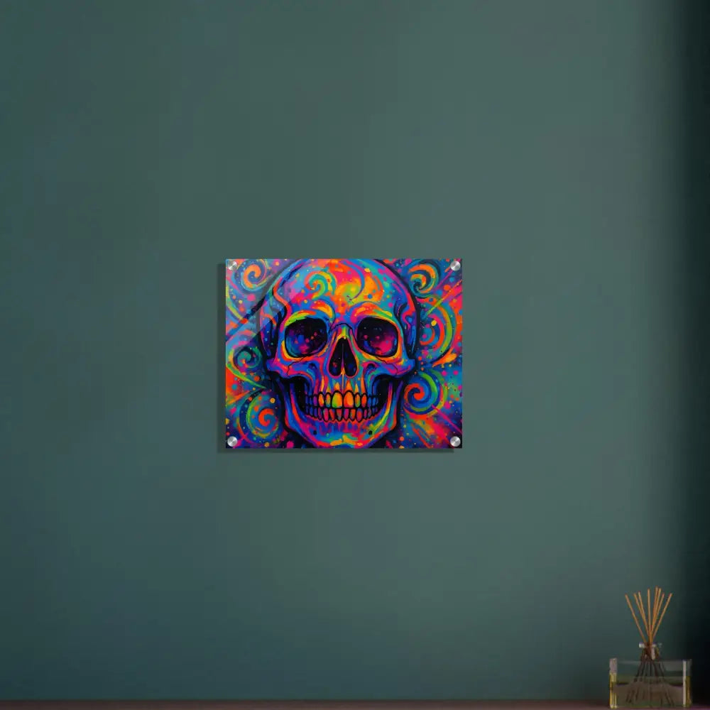 Colorful skull art acrylic print from PixiOnyx Psychedelic Skull Eruption collection