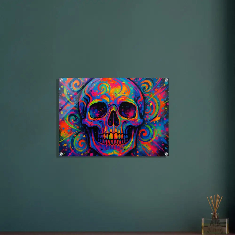 Colorful skull wall art acrylic print Psychedelic Skull Eruption PixiOnyx Vivid Illusion