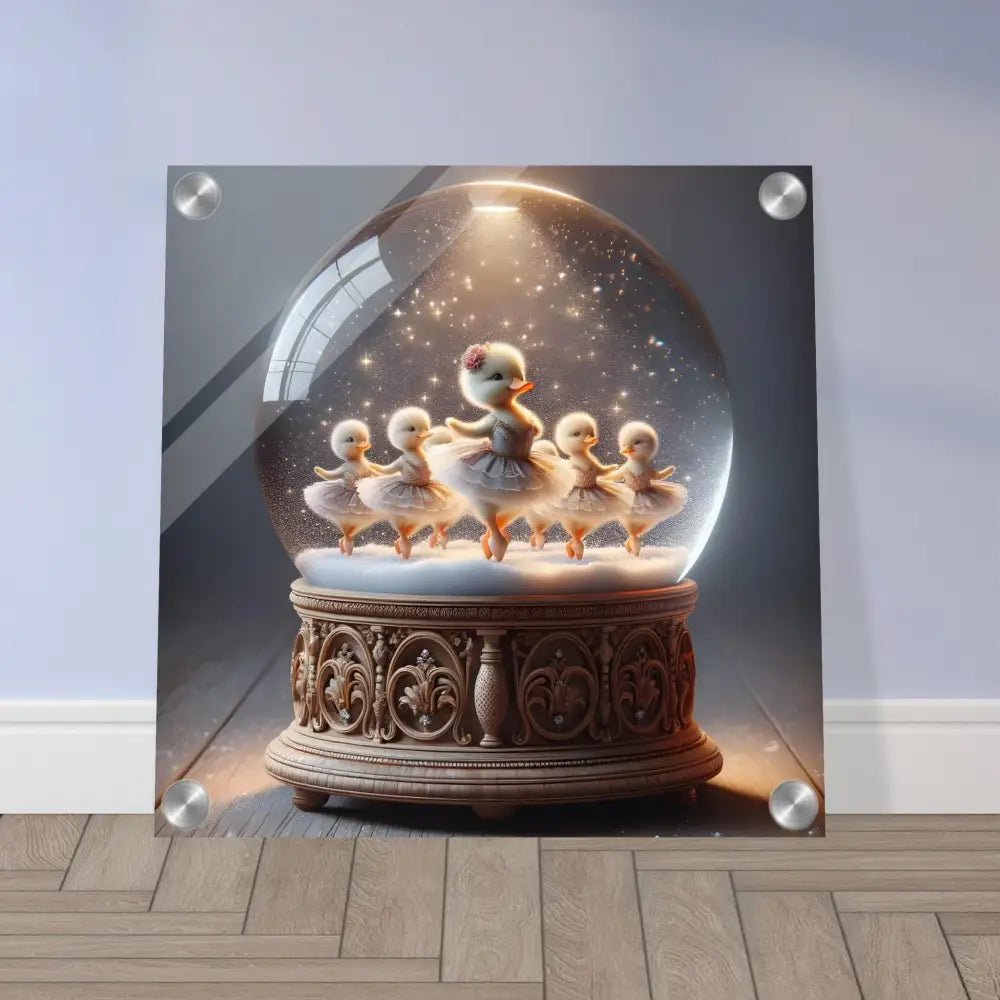 Duckling ballerina snow globe acrylic print by PixiOnyx Whimsical Winter Art