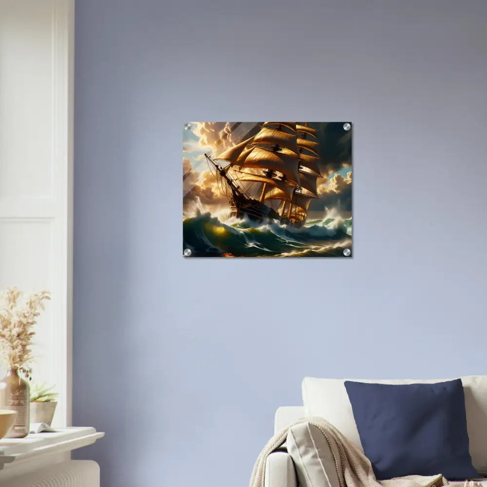 Framed sailing ship artwork acrylic print on PixiOnyx Depth & Motion Display