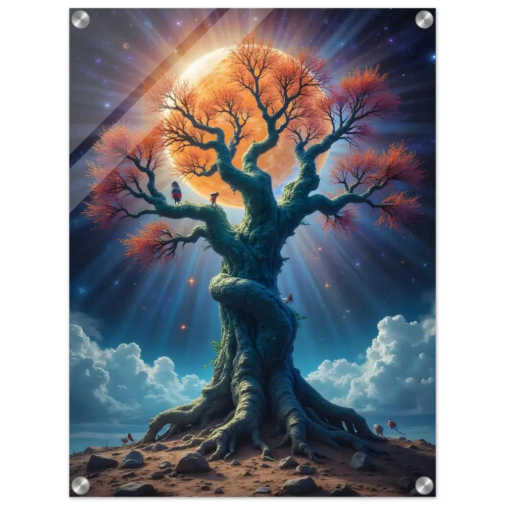 Radiant Tree of Life artwork on Acrylic Tree of Light Art Cosmic Roots with PixiOnyx Gloss Finish