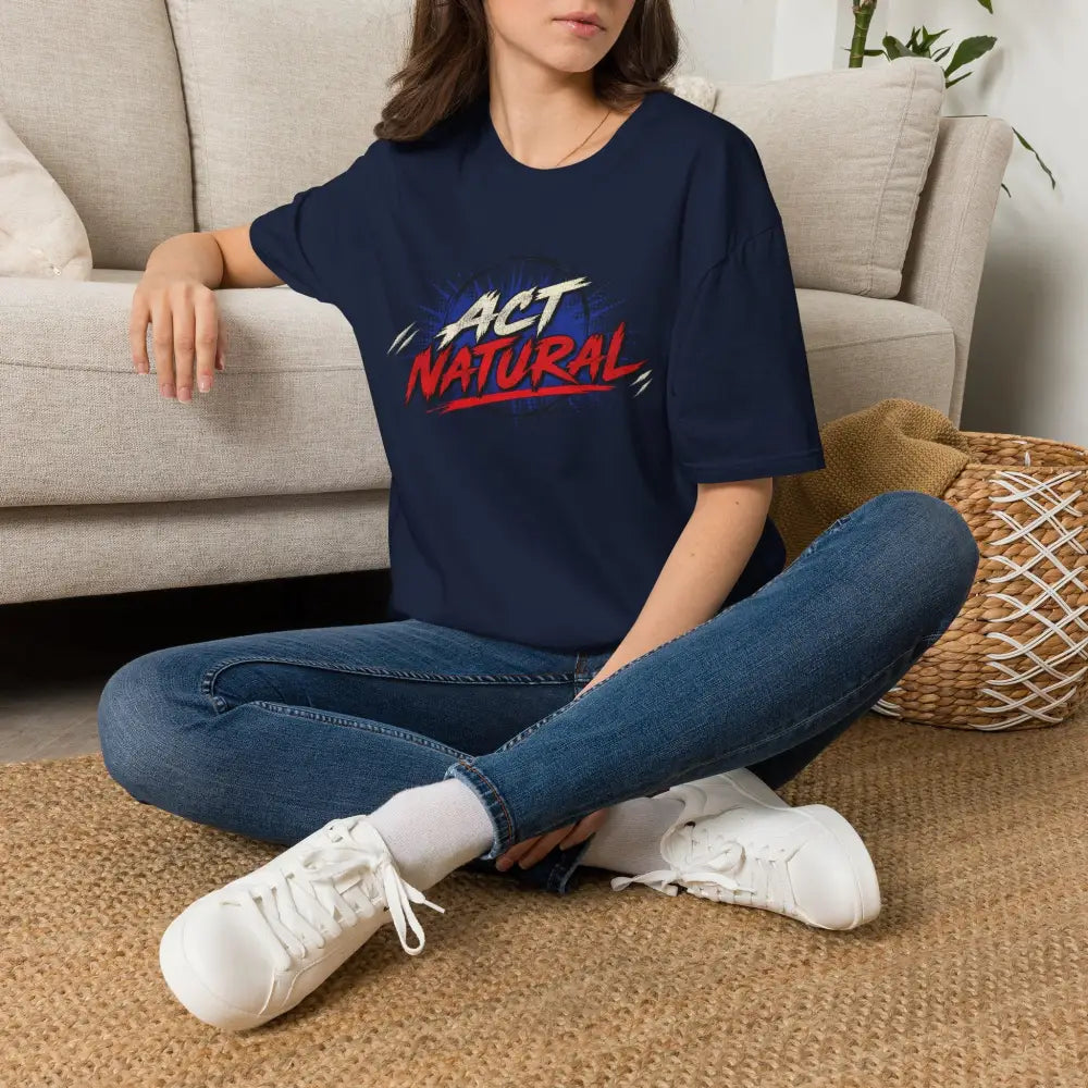 Navy blue act natural graphic unisex t-shirt in ring-spun cotton with tubular knit and low heat print care