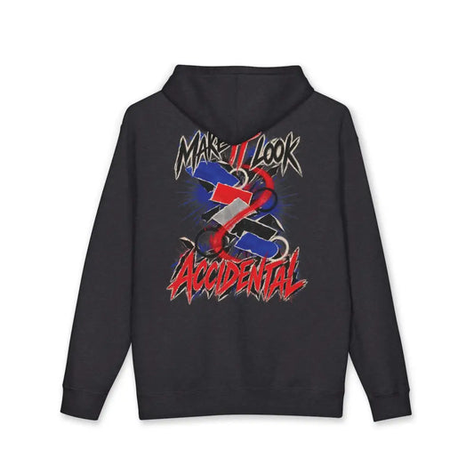 Black fleece-lined act natural pullover unisex hoodie with red white graffiti graphic machine wash care instructions