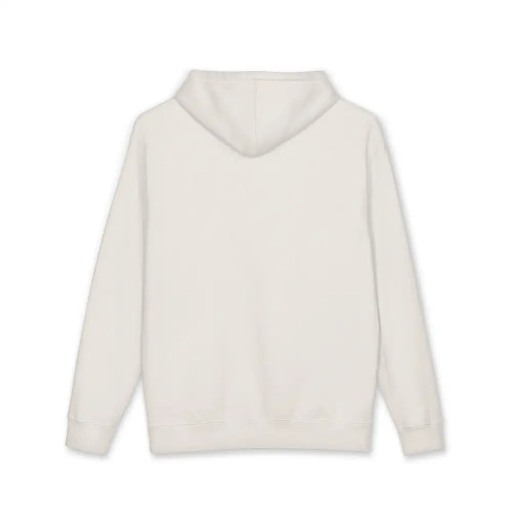 Cream-colored allegedly graphic unisex hoodie with fleece-lined hood soft fabric finish and ribbed cuffs