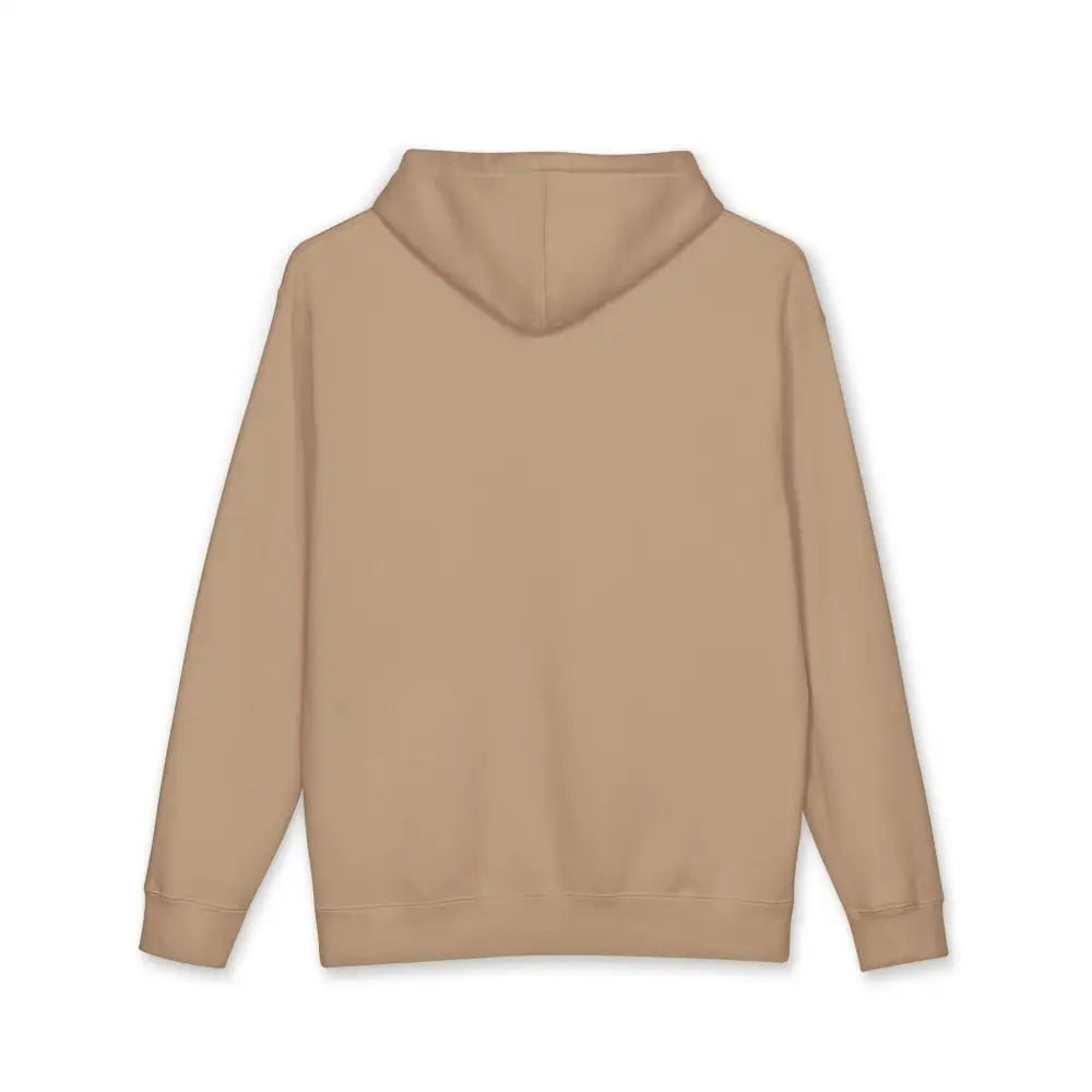 Beige allegedly graphic unisex hoodie with fleece-lined hood soft plain fabric and ribbed cuffs for comfort
