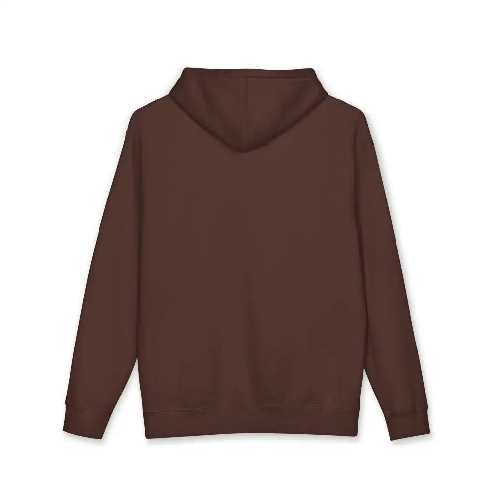 Allegedly graphic unisex hoodie solid brown fleece-lined hood ribbed cuffs with minimalist retro comic logo design