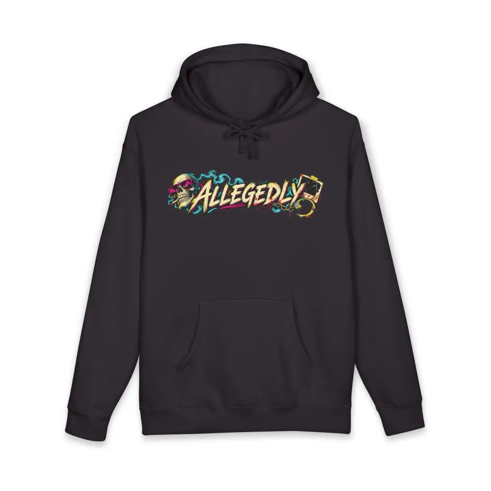 Black hoodie with allegedly graphic graffiti style skull and playing card design fleece-lined hood and ribbed cuffs