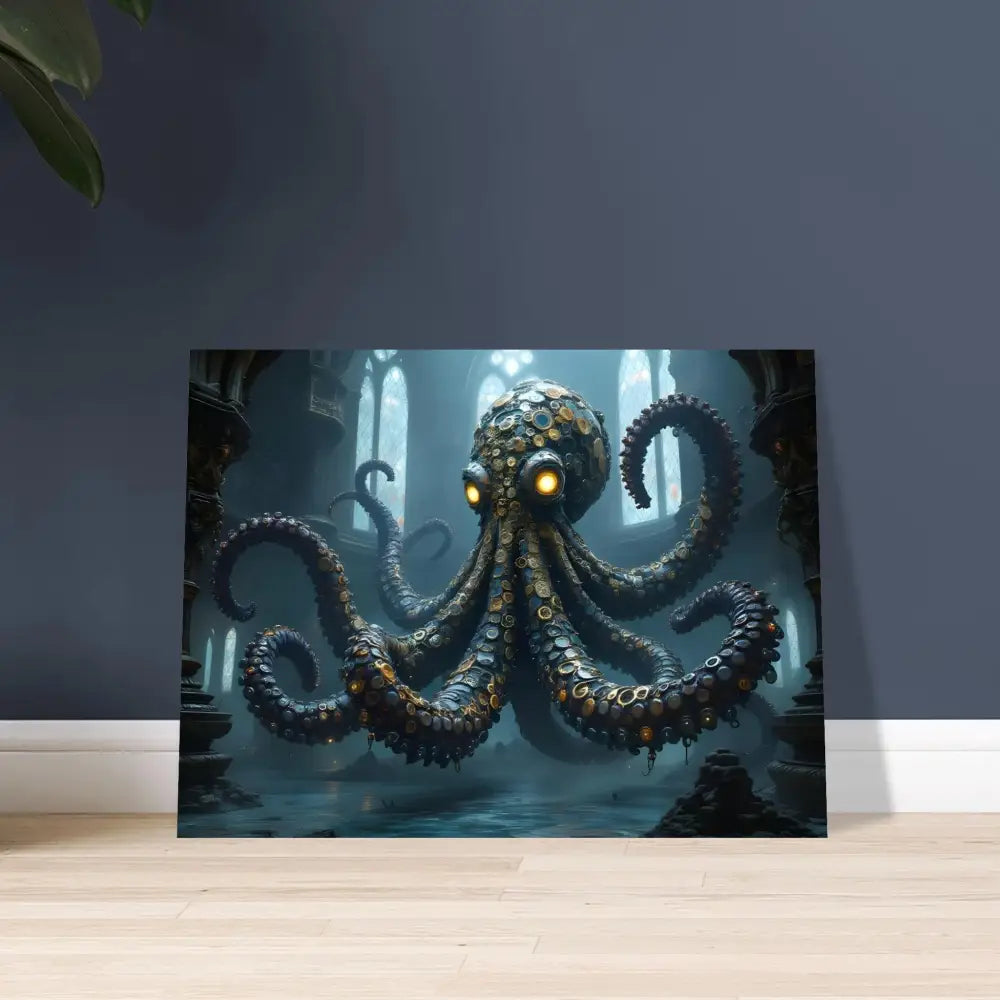 Steampunk-style octopus artwork for Aluminum Clocktopus Print Deep Sea Mechanica PixiOnyx Metal Leviathan