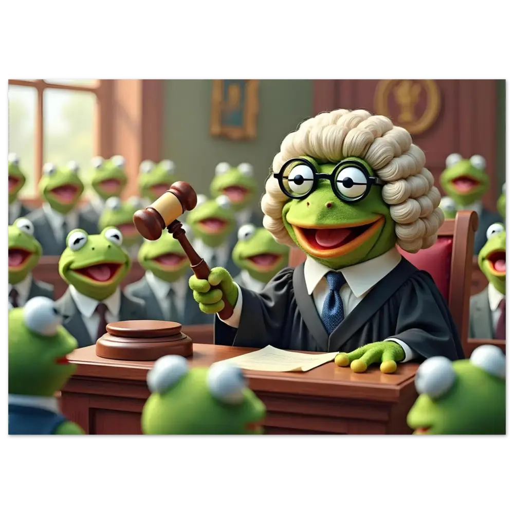 Kermit the Frog judge with gavel on Aluminum Frog Court Print PixiOnyx metallic art