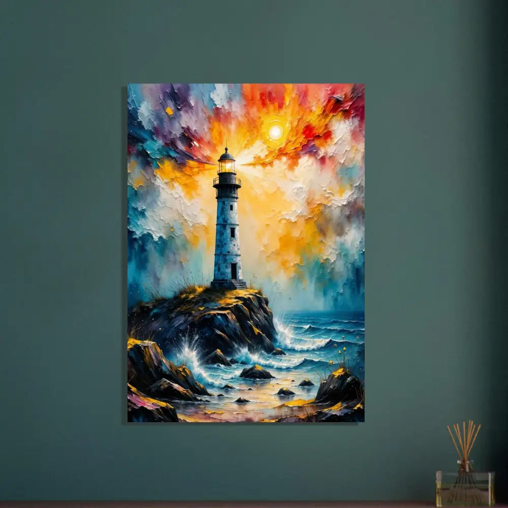 Vibrant impressionistic stormy lighthouse scene on white-coated aluminum panel archival print