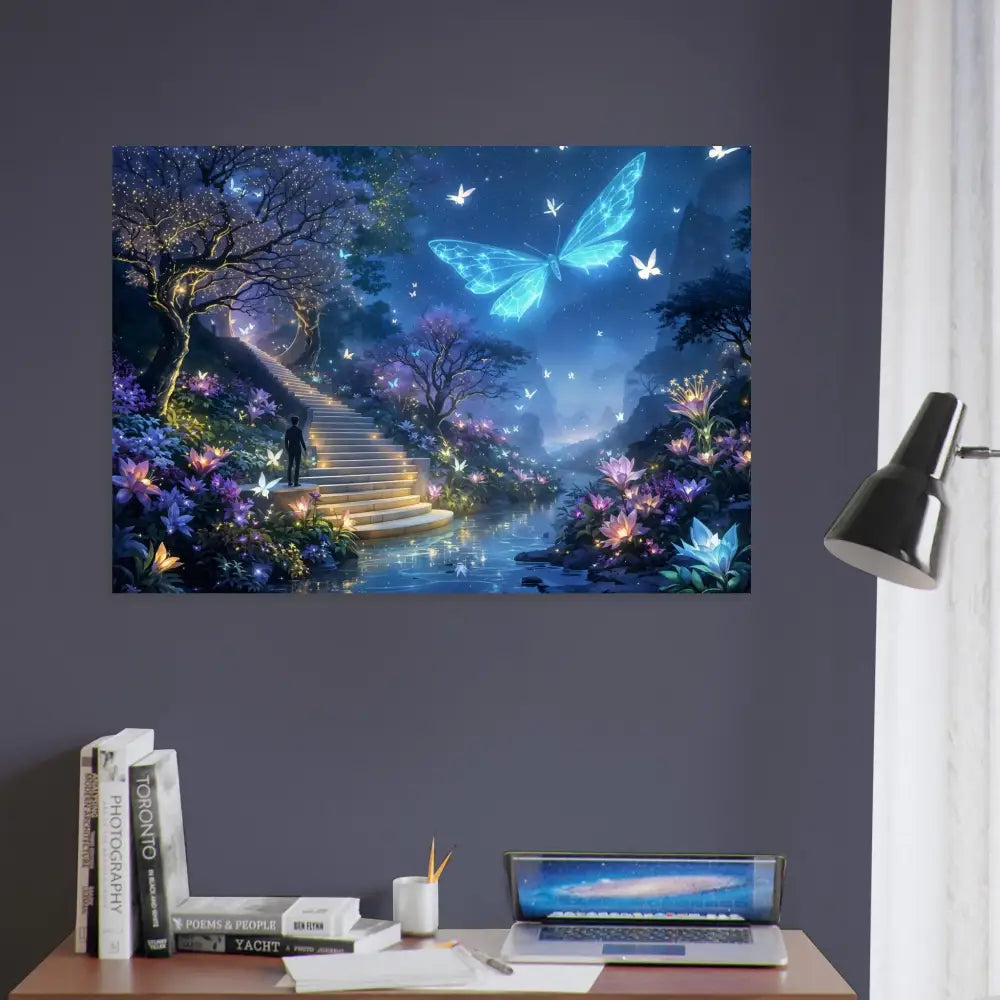 Fantasy butterfly garden wall art aluminum print in Biolumina The Valley Beyond PixiOnyx