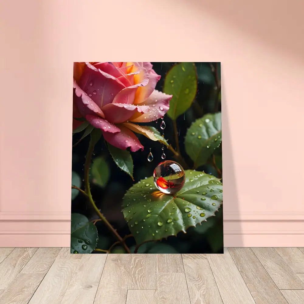 Rose and water droplet art print on Aluminum Print Blush Reverie by PixiOnyx Botanical Daydream