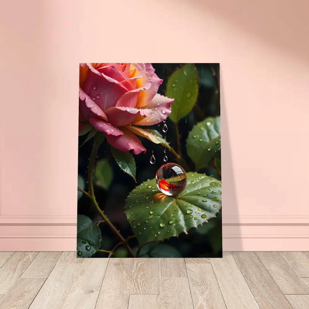 Rose and water droplet art print on Aluminum Print – Blush Reverie botanical artwork