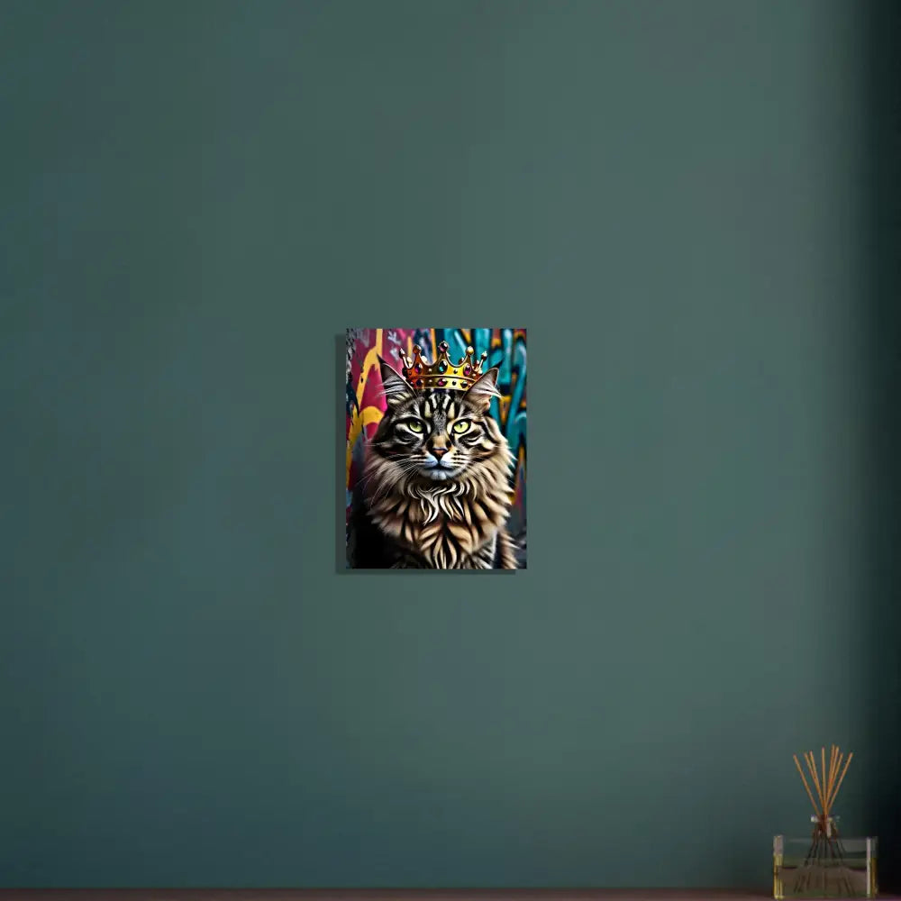 Cat wearing a crown artwork on Aluminum Print Crown Meowjesty PixiOnyx Metallic Urban Feline