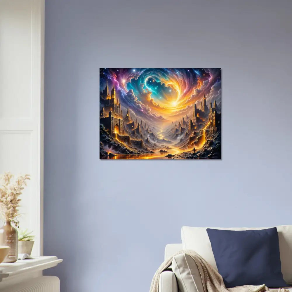 Aluminum Print Eclipsed Citadel Glow PixiOnyx Luminous Realm vibrant fantasy landscape