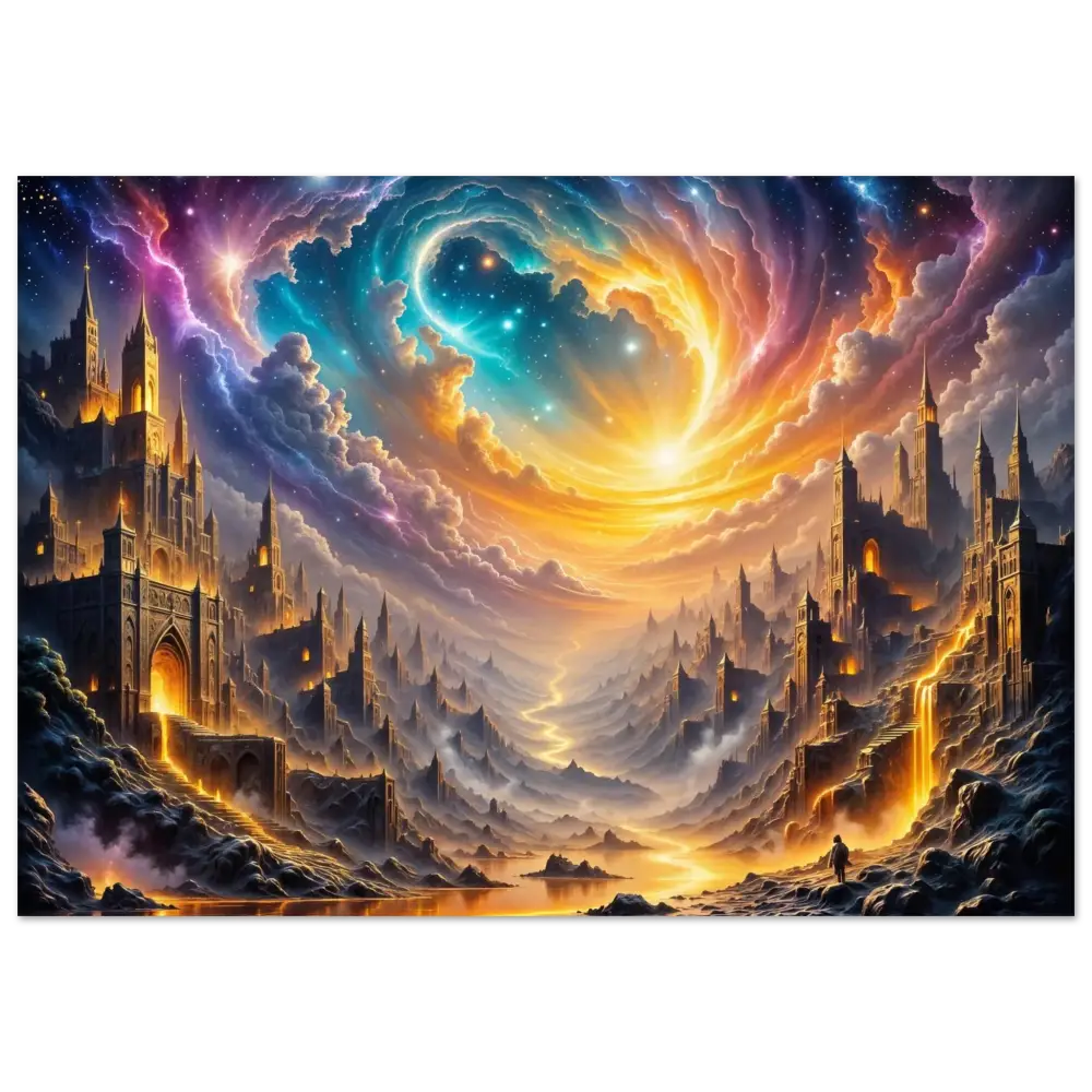 Aluminum Print of Eclipsed Citadel Glow in PixiOnyx Luminous Realm landscape