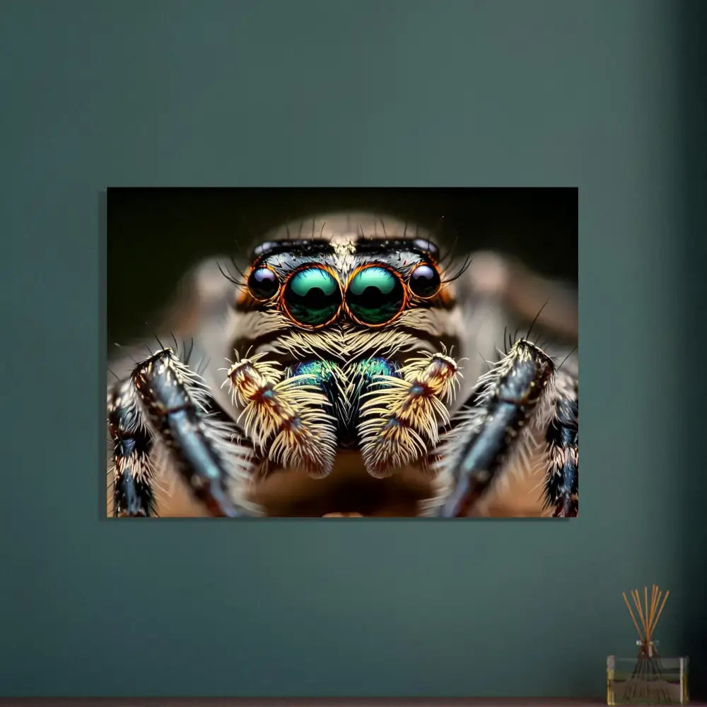 Framed close-up of an Eight-Eyed Watcher spider on Aluminum Print by PixiOnyx Nature Obscura