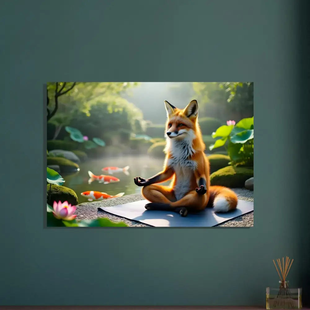 Framed Fox Meditating print from PixiOnyx Mirror Calm Series Aluminum Print